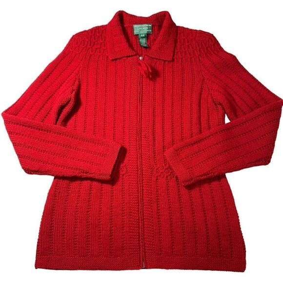 Vintage Lauren Ralph Lauren Hand Knit Red Zip Cardigan Sweater, 2P - Picture 11 of 12